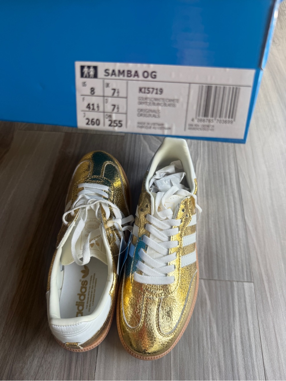 adidas Samba Metallic Gold and White Sneakers unisex 8M/9.5W - Picture 4 of 5